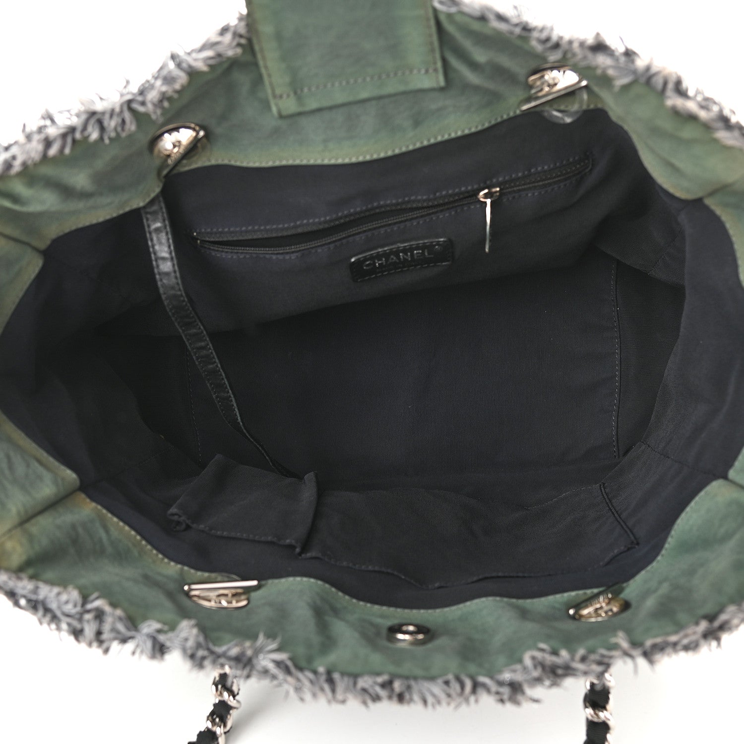Chanel Canvas Stitched Tweed Large Tote Dark Green 5 of 9
