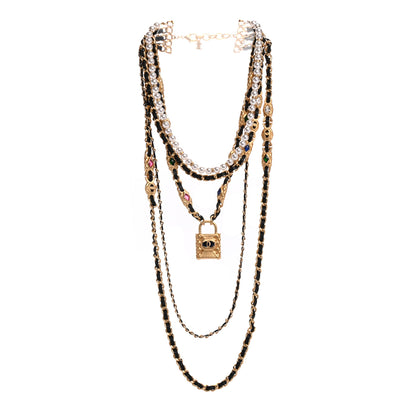 Chanel Calfskin Pearl Gripoix CC Lock Chain Necklace Black Gold Multicolor 3 of 5