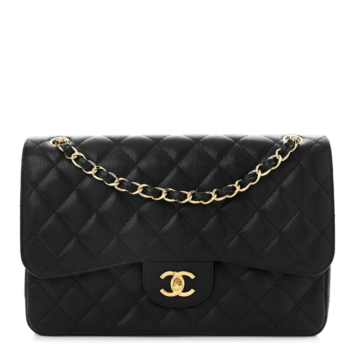 Caviar Quilted Jumbo Double Flap Black