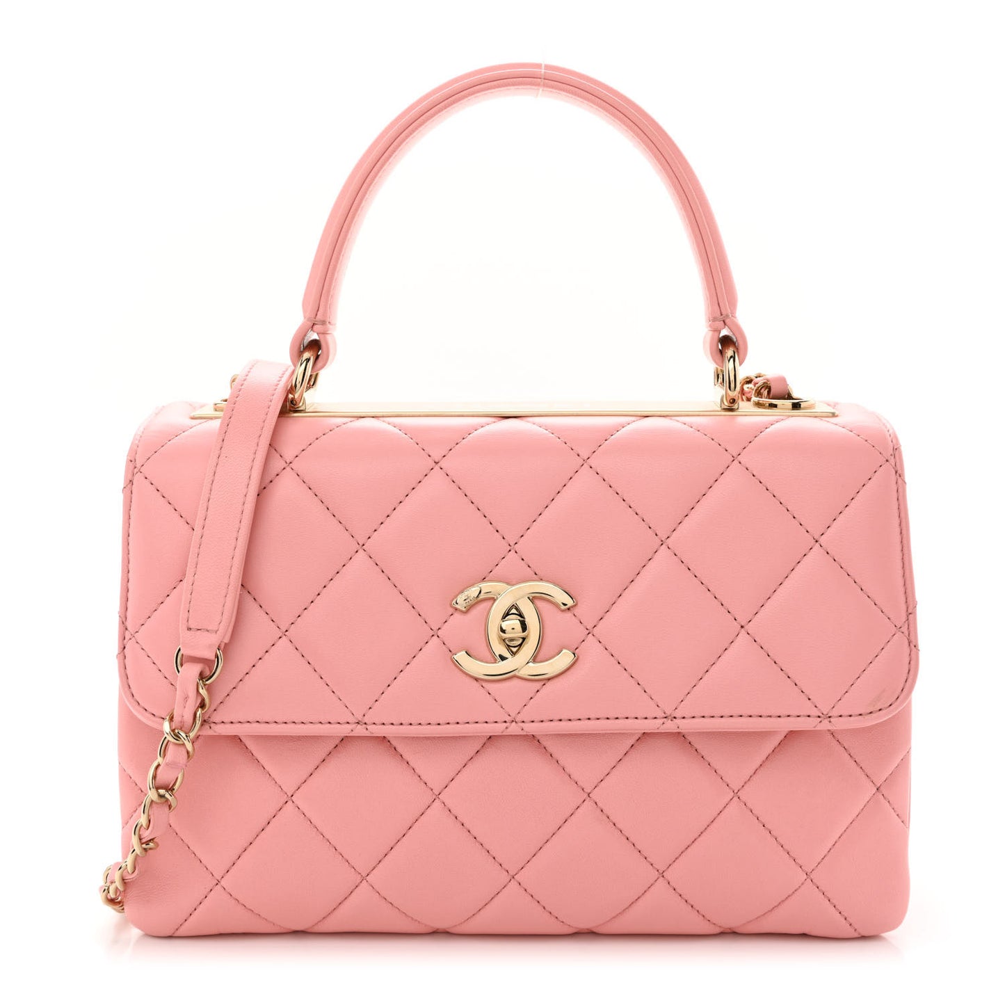 Lambskin Quilted Small Trendy CC Flap Dual Handle Bag Pink