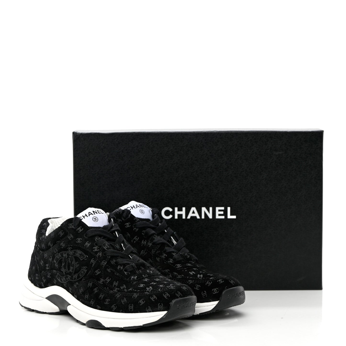 Suede Calfskin Printed CC Sneakers 38.5 Black