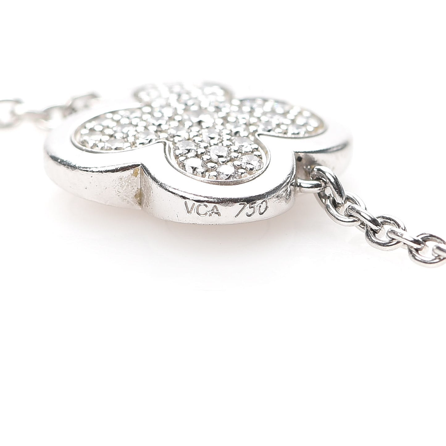 18K White Gold Diamond Pure Alhambra Pendant Necklace