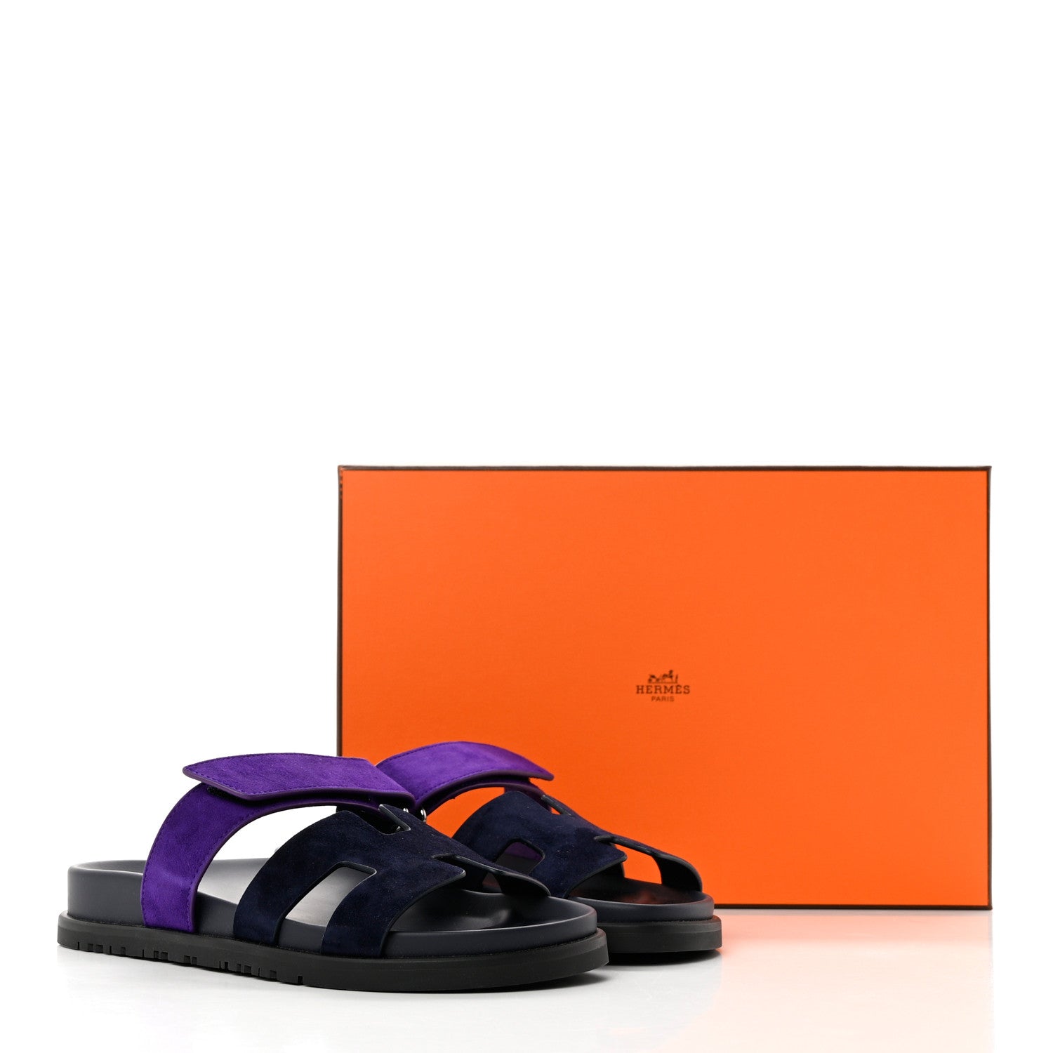 Hermes Suede Goatskin Womens Chypre Sandals 36.5 Marine Violet Majorette 9 of 9