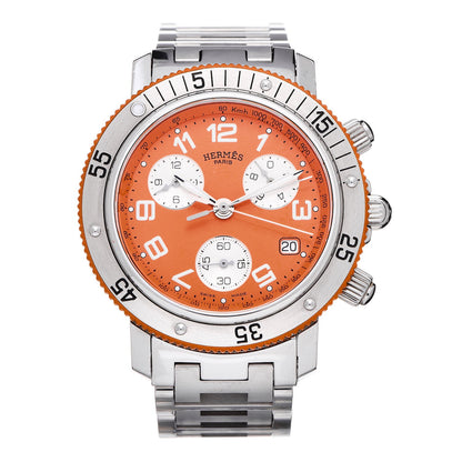 Hermes Stainless Steel 39mm Clipper Chronograph Quartz Watch Orange 1 of 9