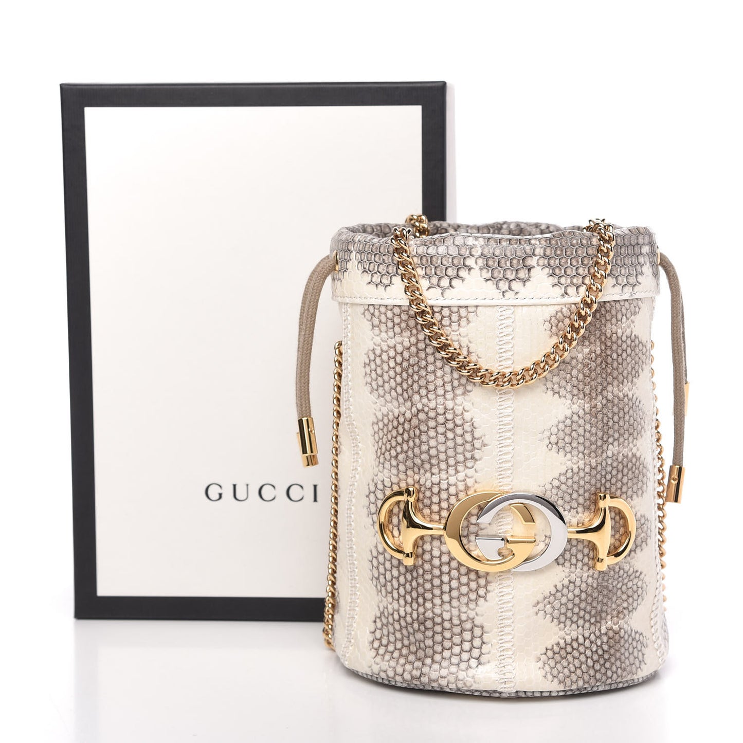 Snakeskin Mini Zumi Bucket Bag Grey