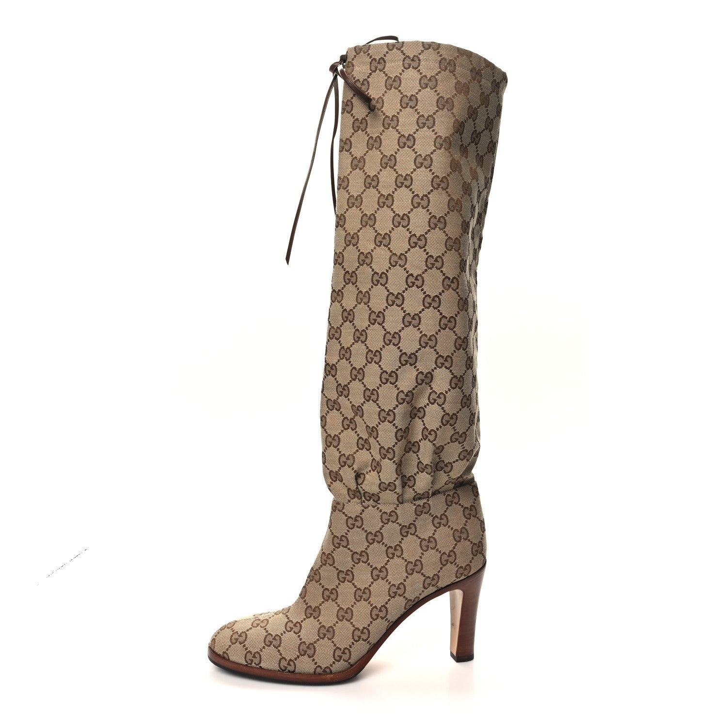 Gucci Monogram Malaga Kid Lisa Mid Heel Boots 40 Beige Ebony 1 of 9