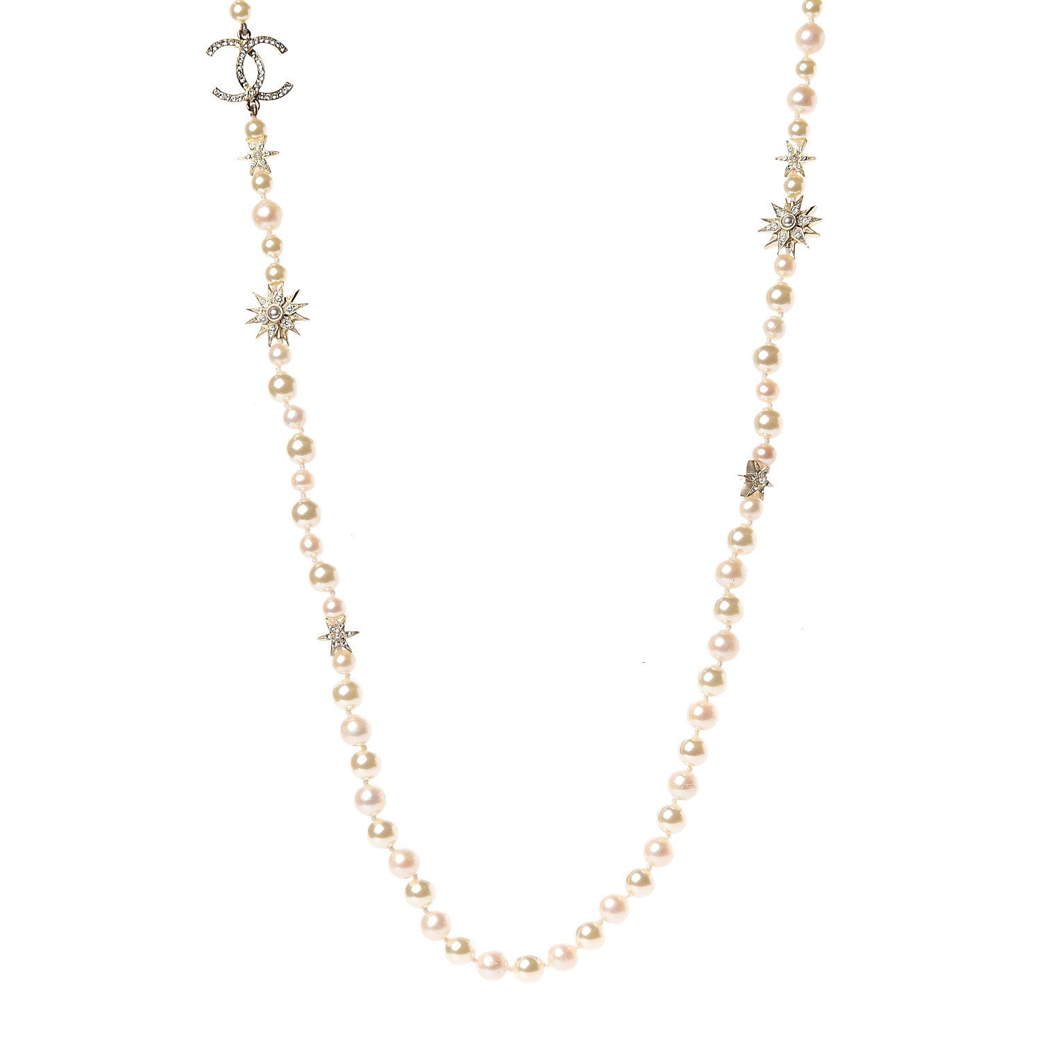 Chanel Graduated Pearl Crystal CC Long Necklace Gold 1 of 3