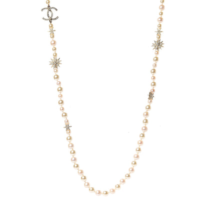 Chanel Graduated Pearl Crystal CC Long Necklace Gold 1 of 3