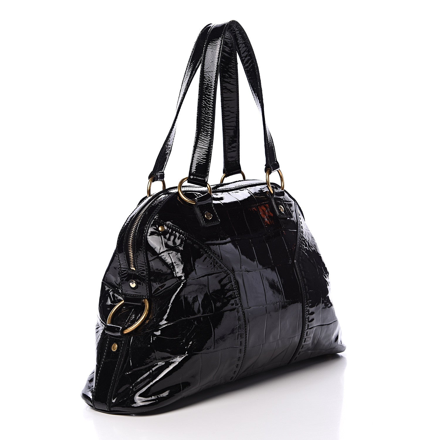 Saint Laurent Crocodile Embossed Patent Large Muse Black 2 of 17