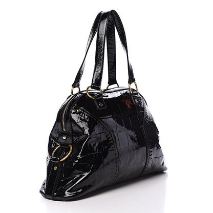 Saint Laurent Crocodile Embossed Patent Large Muse Black 2 of 17