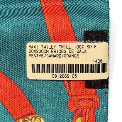 Hermes Silk Brides De Gala Maxi Twilly Menthe Canard Orange 5 of 5