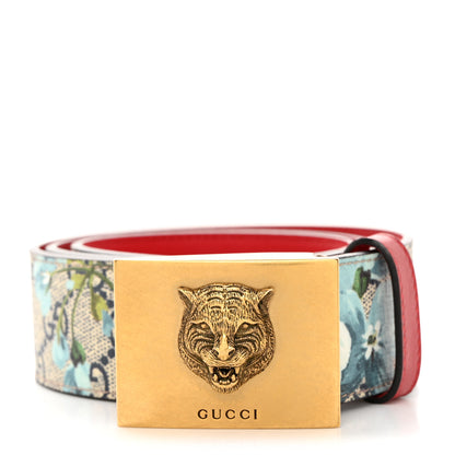 Gucci GG Plus Monogram Blooms Plaque Belt 80 32 Blue 1 of 6