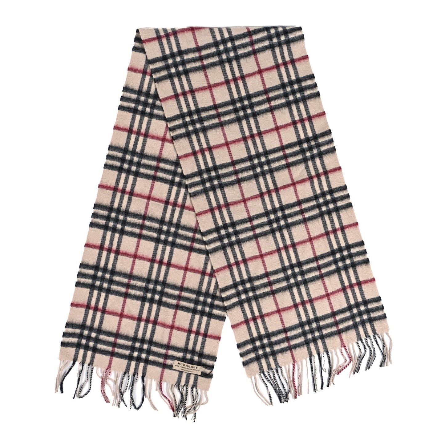 Cashmere Vintage Check Fringe Scarf Beige