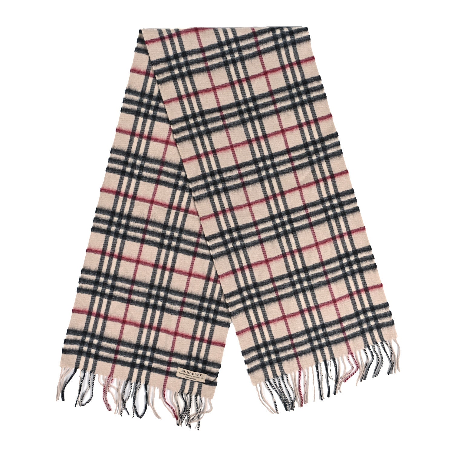 Burberry Cashmere Vintage Check Fringe Scarf Beige 2 of 3