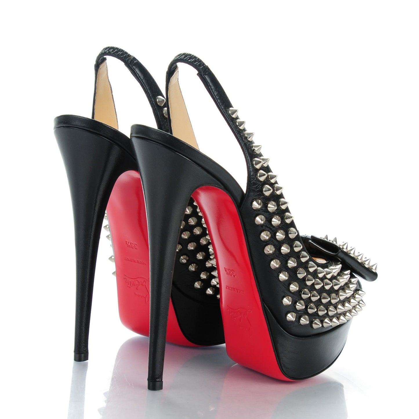 Clou Noeud Spikes 150 Platform Slingback Peep Toe Pumps 38.5 Black
