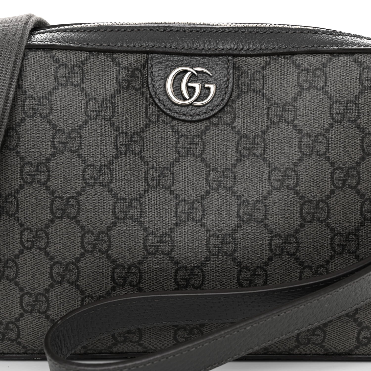 Gucci GG Supreme Monogram Textured Dollar Calfskin Web Ophidia Wristlet Shoulder Bag Grey Black Graphite Grey 7 of 10