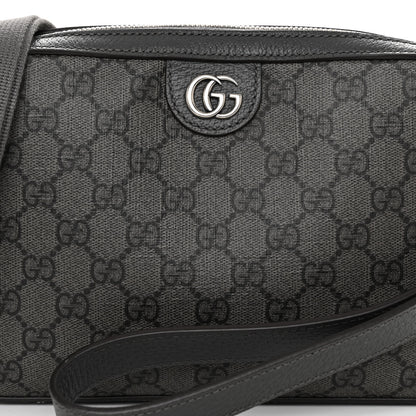 Gucci GG Supreme Monogram Textured Dollar Calfskin Web Ophidia Wristlet Shoulder Bag Grey Black Graphite Grey 7 of 10