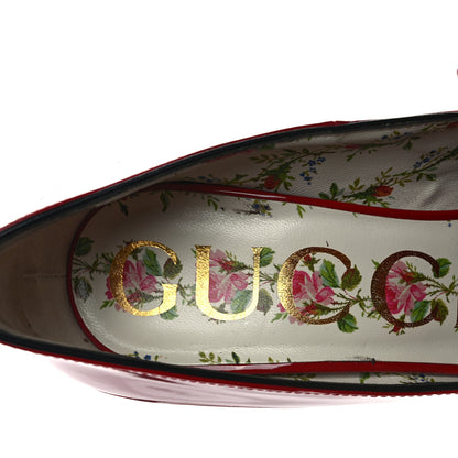 Gucci Vernice Crystal Enamel GG Marmont Fringe 105mm Loafer Pumps 36.5 Hibiscus Red Black 7 of 8