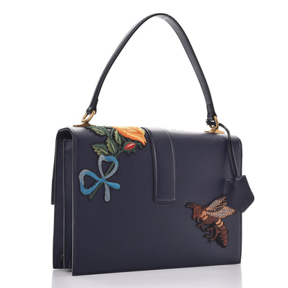 Gucci Calfskin Embroidered Riche Stripe Shoulder Bag Blue Red 3 of 8
