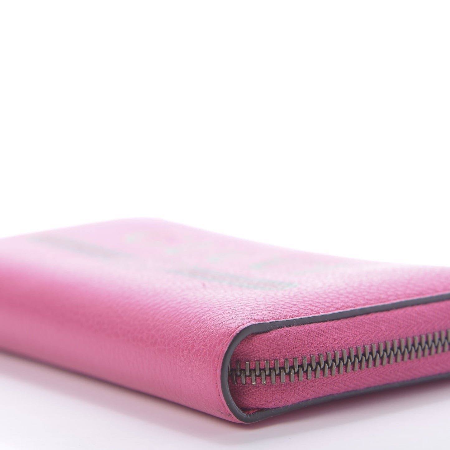 Grained Calfskin Logo Zip Around Wallet Box Pink Green