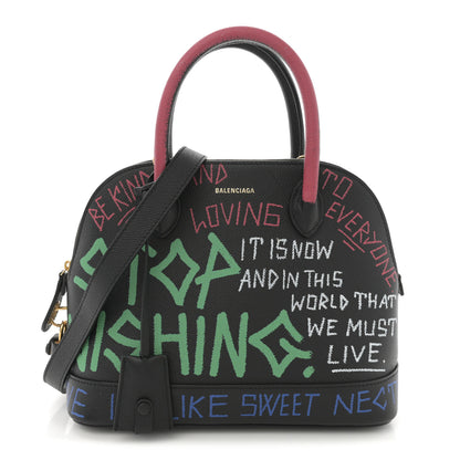 Balenciaga Signature Grained Calfskin Graffiti S Ville Top Handle Bag Black Multicolor 1 of 10