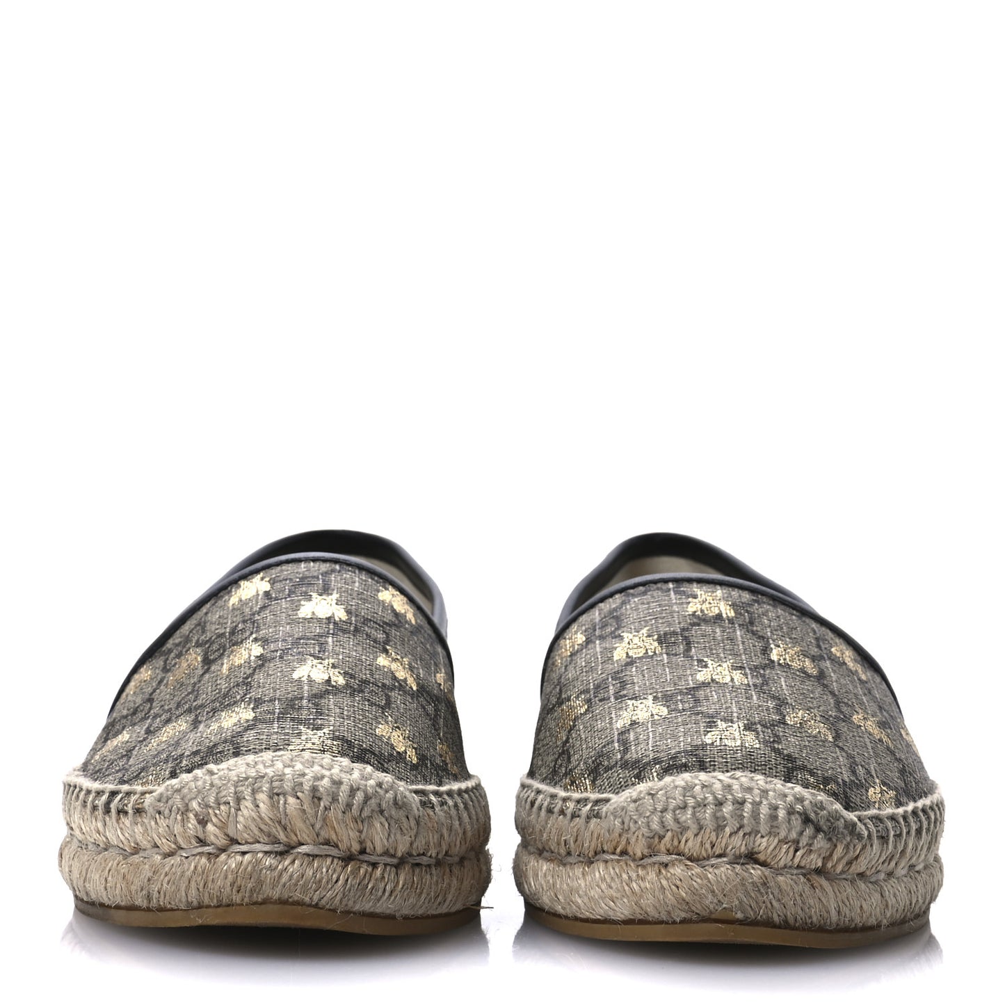 GG Supreme Monogram Bees Espadrille Flats 37.5 Beige Ebony Oro Black