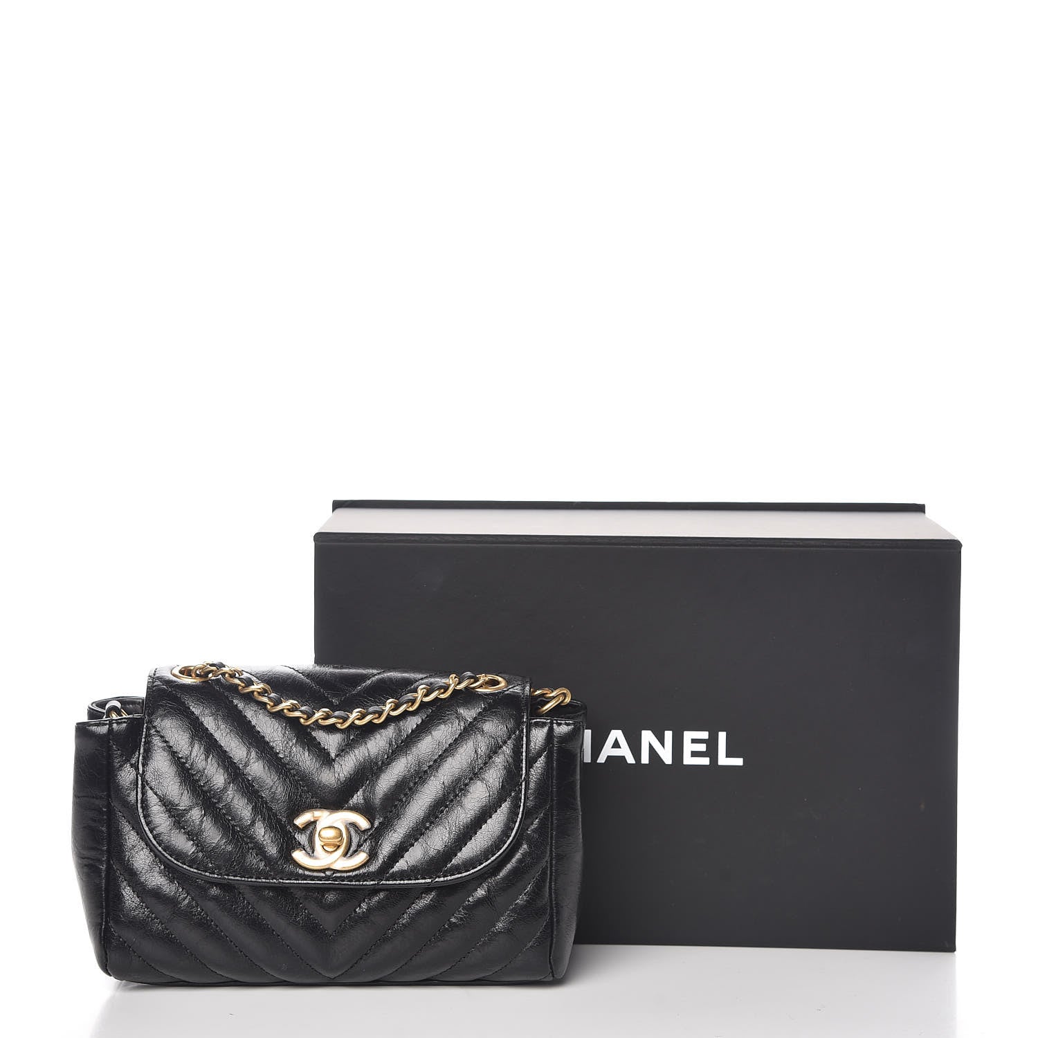 Chanel Glazed Calfskin Chevron Quilted Small Hampton Flap Black 11 of 11