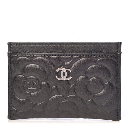 Chanel Goatskin Camellia Embossed Card Holder Grey 1 of 9