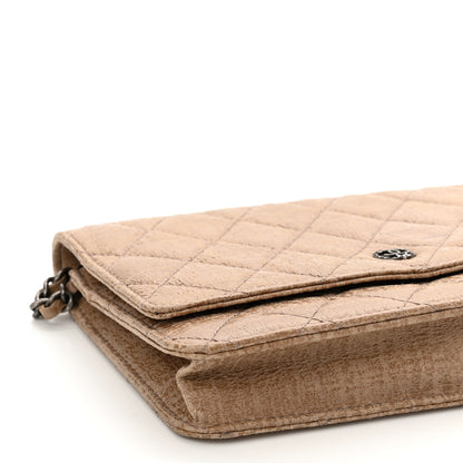 Chanel Crackled Coated Fabric Quilted Wallet On Chain WOC Beige 9 of 12
