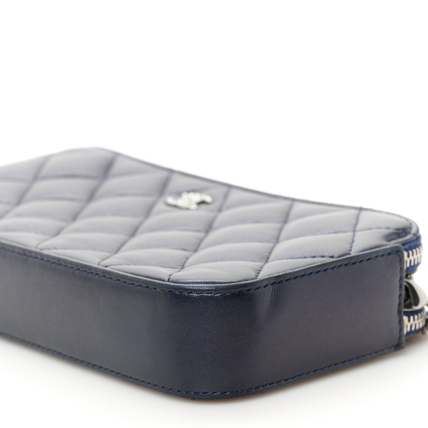 Lambskin Quilted Small Clutch With Pearl Chain Navy Blue