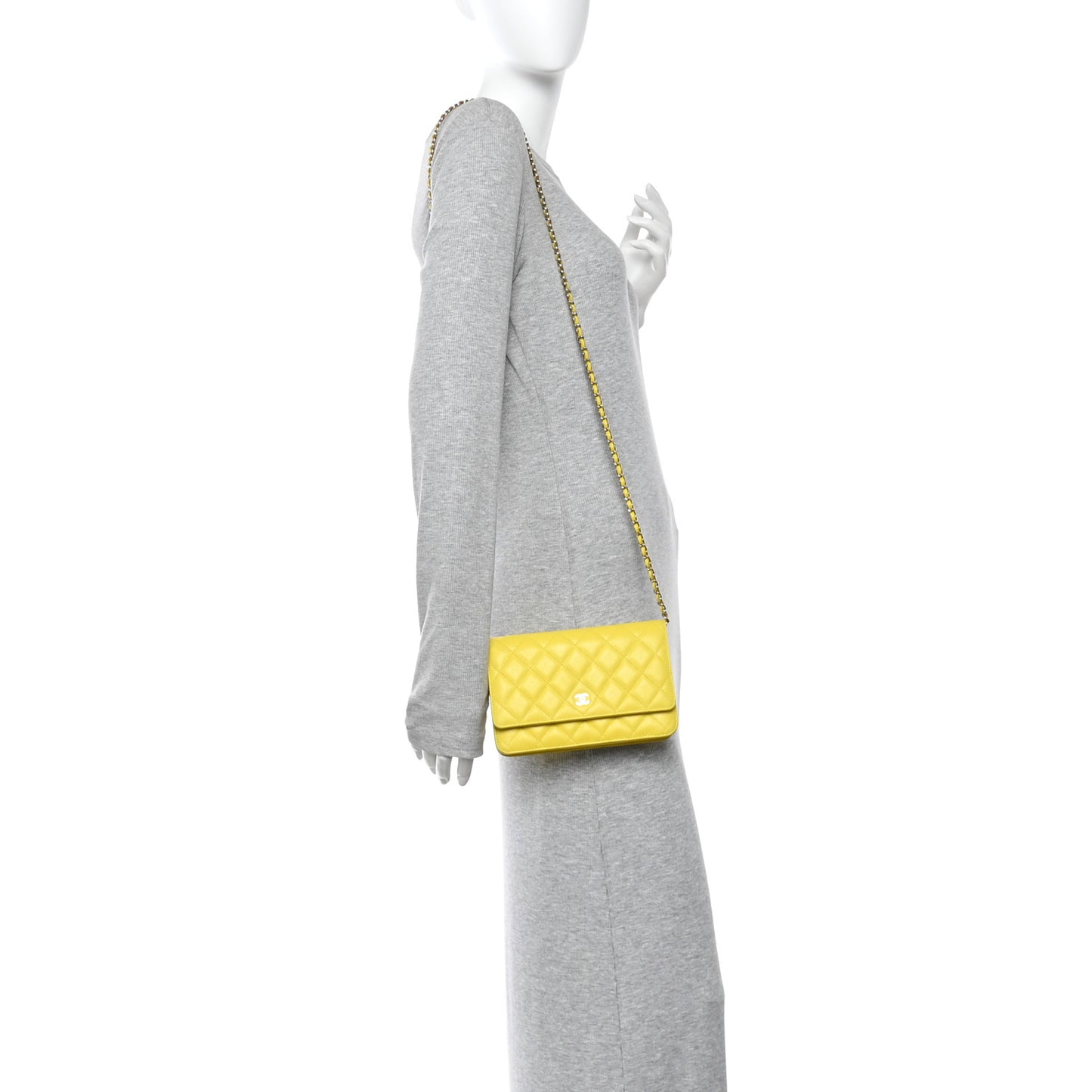 Caviar Quilted Wallet on Chain WOC Yellow