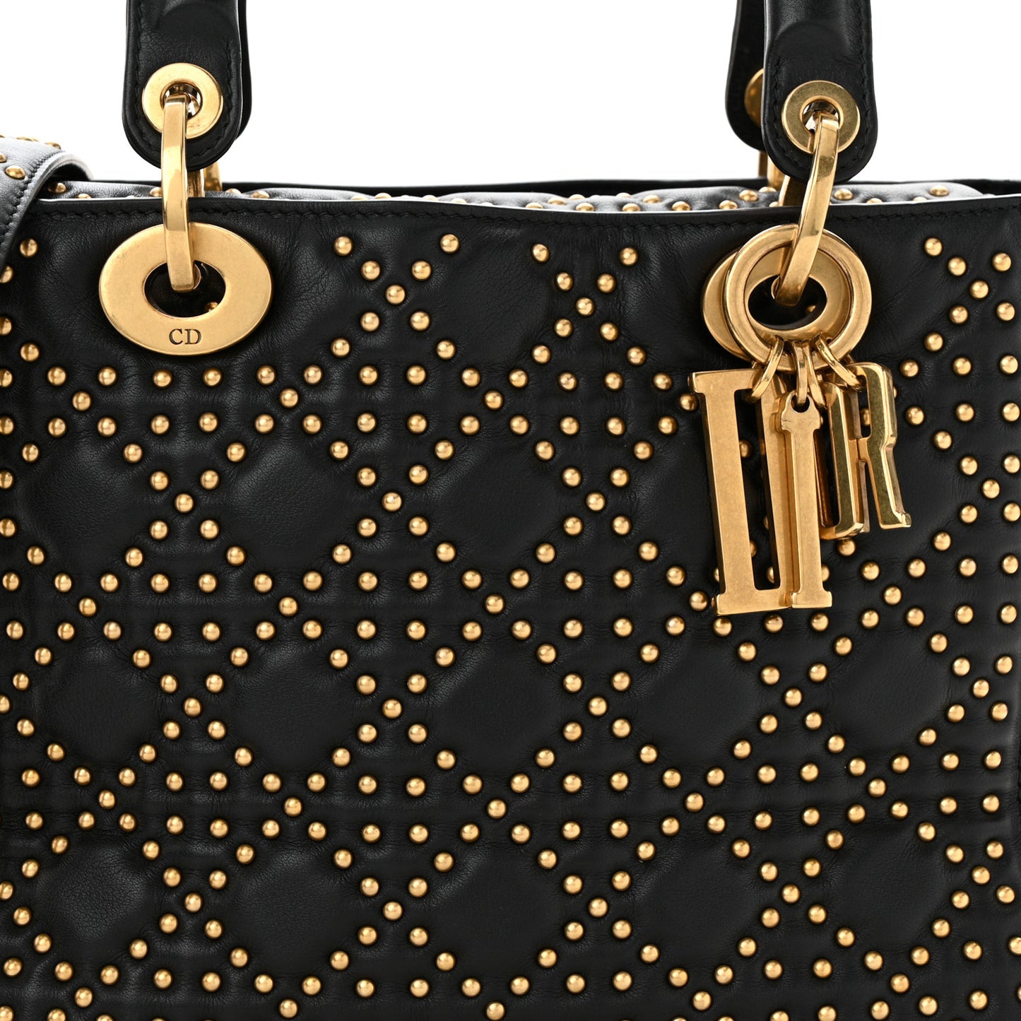 Calfskin Cannage Studded Medium Supple Lady Dior Black