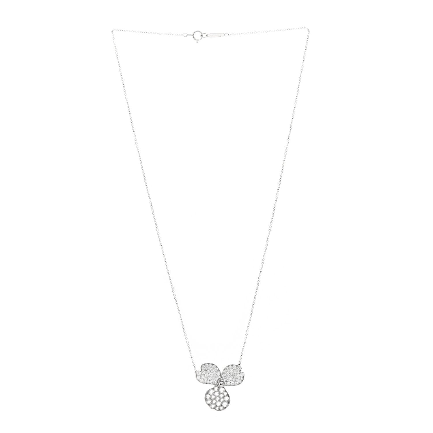 Tiffany Platinum Diamond Large Paper Flowers Pave Pendant Necklace 3 of 6