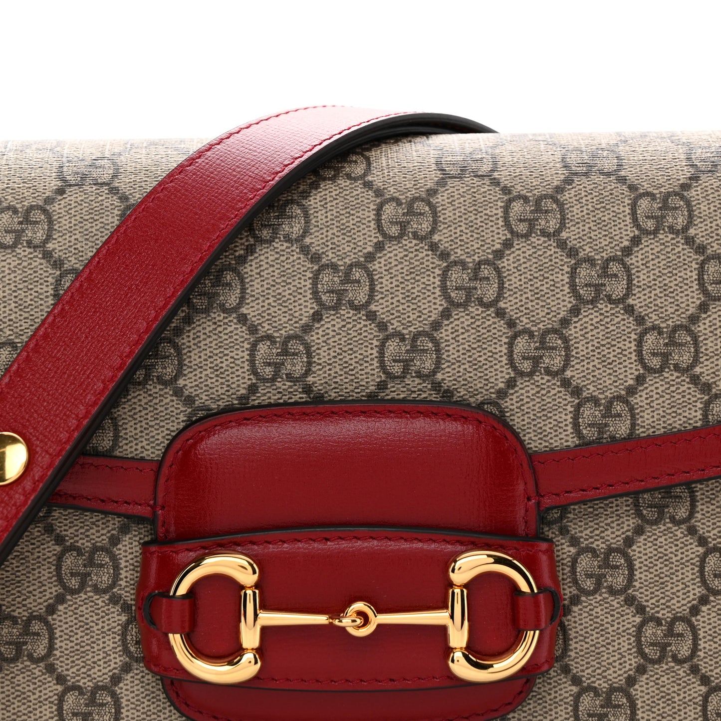 GG Supreme Monogram Azalea Calfskin Horsebit 1955 Shoulder Bag Beige Ebony New Cherry Red