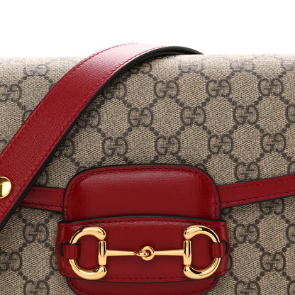 Gucci GG Supreme Monogram Azalea Calfskin Horsebit 1955 Shoulder Bag Beige Ebony New Cherry Red 9 of 11
