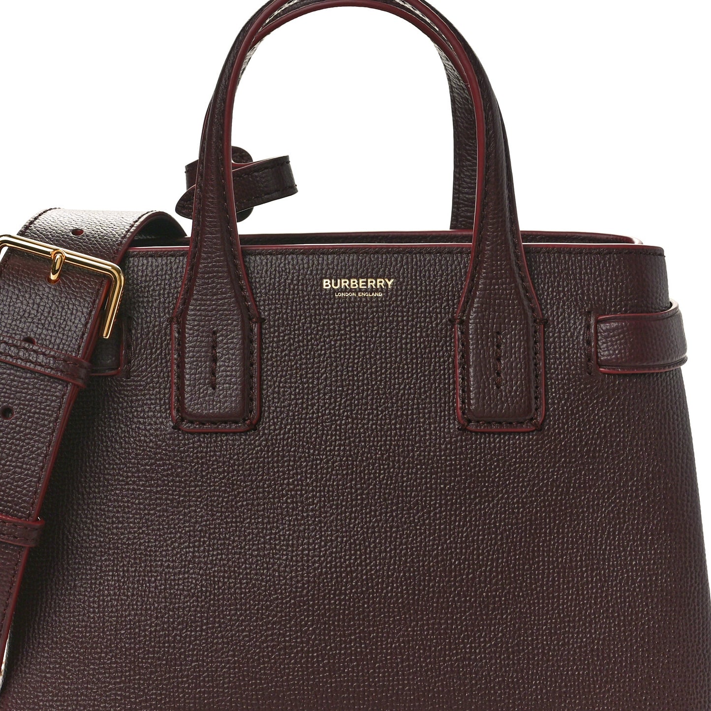 Grainy Calfskin House Check Small Banner Tote Mahogany Red