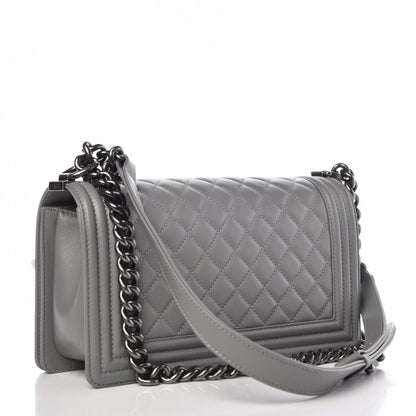 Chanel Calfskin Quilted Medium Boy Flap Grey 3 of 8
