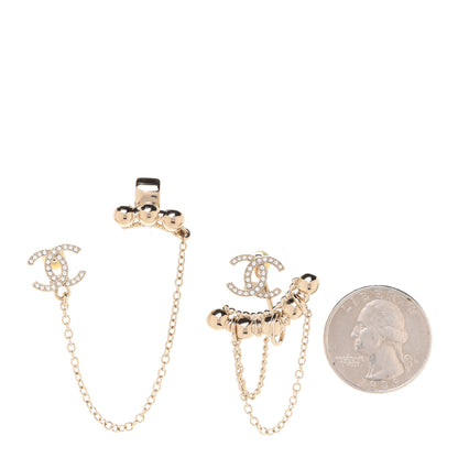 Chanel Metal Crystal CC Chain Cuff Earrings Gold 2 of 5