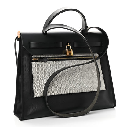 Hermes Toile H Berline Vache Hunter Herbag Zip PM 31 Black Ecru 4 of 11