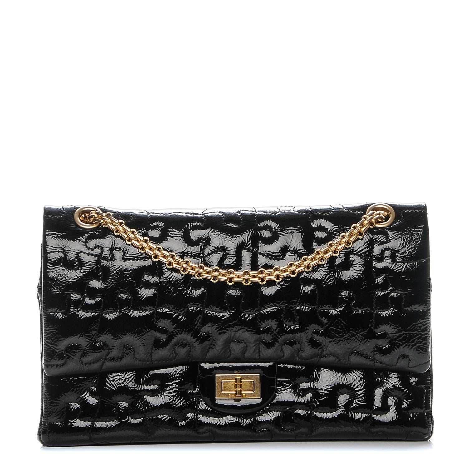 Chanel Crackled Patent Calfskin Puzzle 2.55 Reissue 226 Flap Black 1 of 7