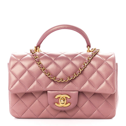 Chanel Iridescent Lambskin Quilted Mini Top Handle Rectangular Flap Pink 1 of 5