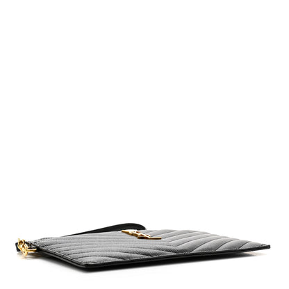 Saint Laurent Grain De Poudre Chevron Monogram Large Bill Pouch Black 4 of 12