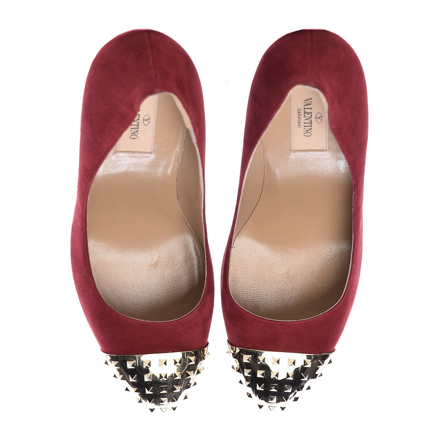 Valentino Garavani Suede Rockstud Cap Toe Platform Pumps 40 Red Gold 5 of 20