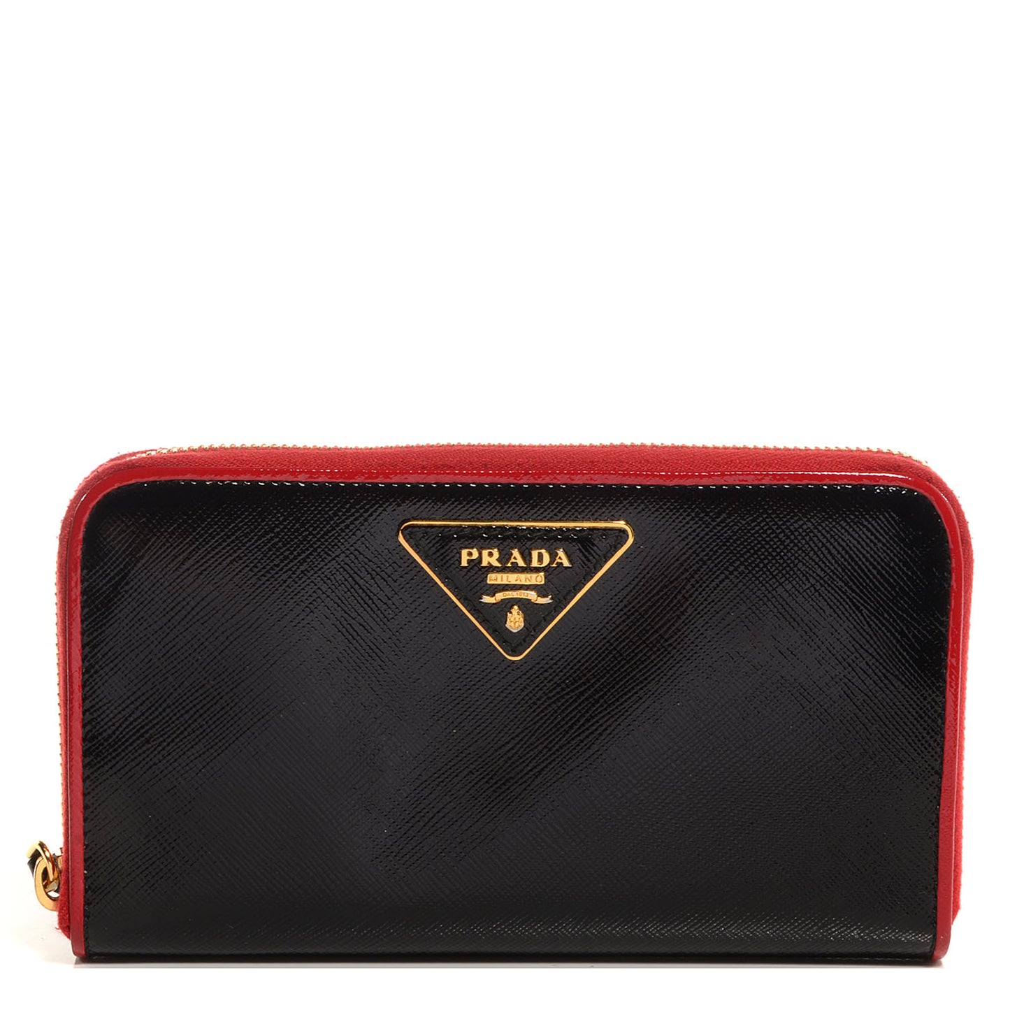 Saffiano Vernice Bi-Color Zip Around Wallet Black Rosso
