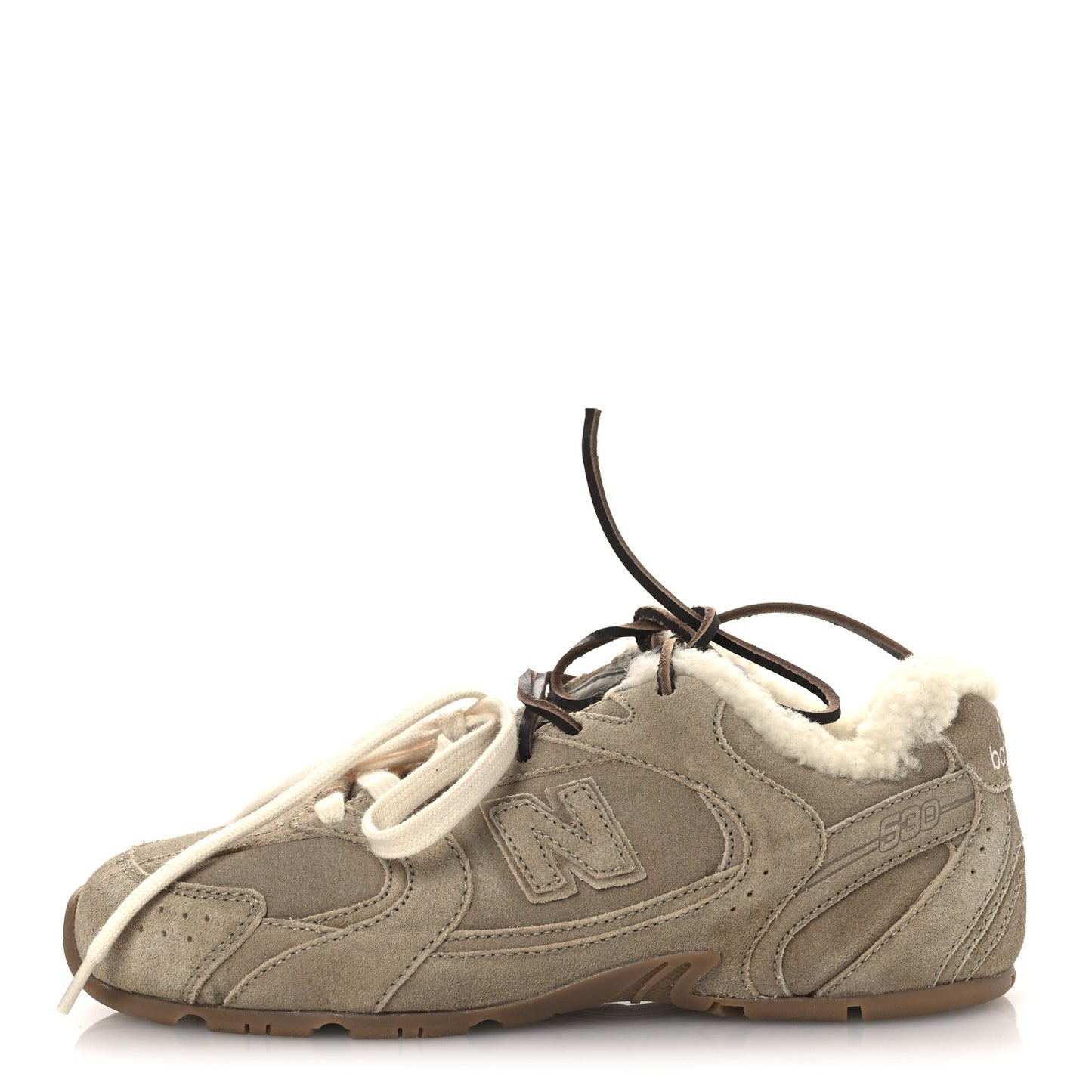 X NEW BALANCE Suede Shearling 530 SL Sneakers 36 Bleached Ecru