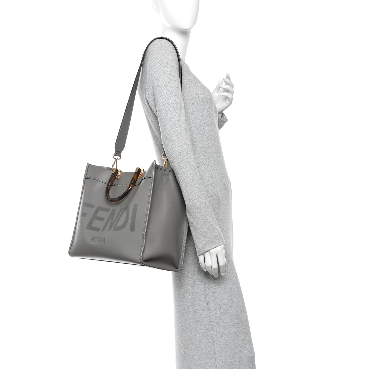 Fendi Vitello King Plexiglass Logo Embossed Medium Fendi Sunshine Shopper Tote Moon 2 of 10