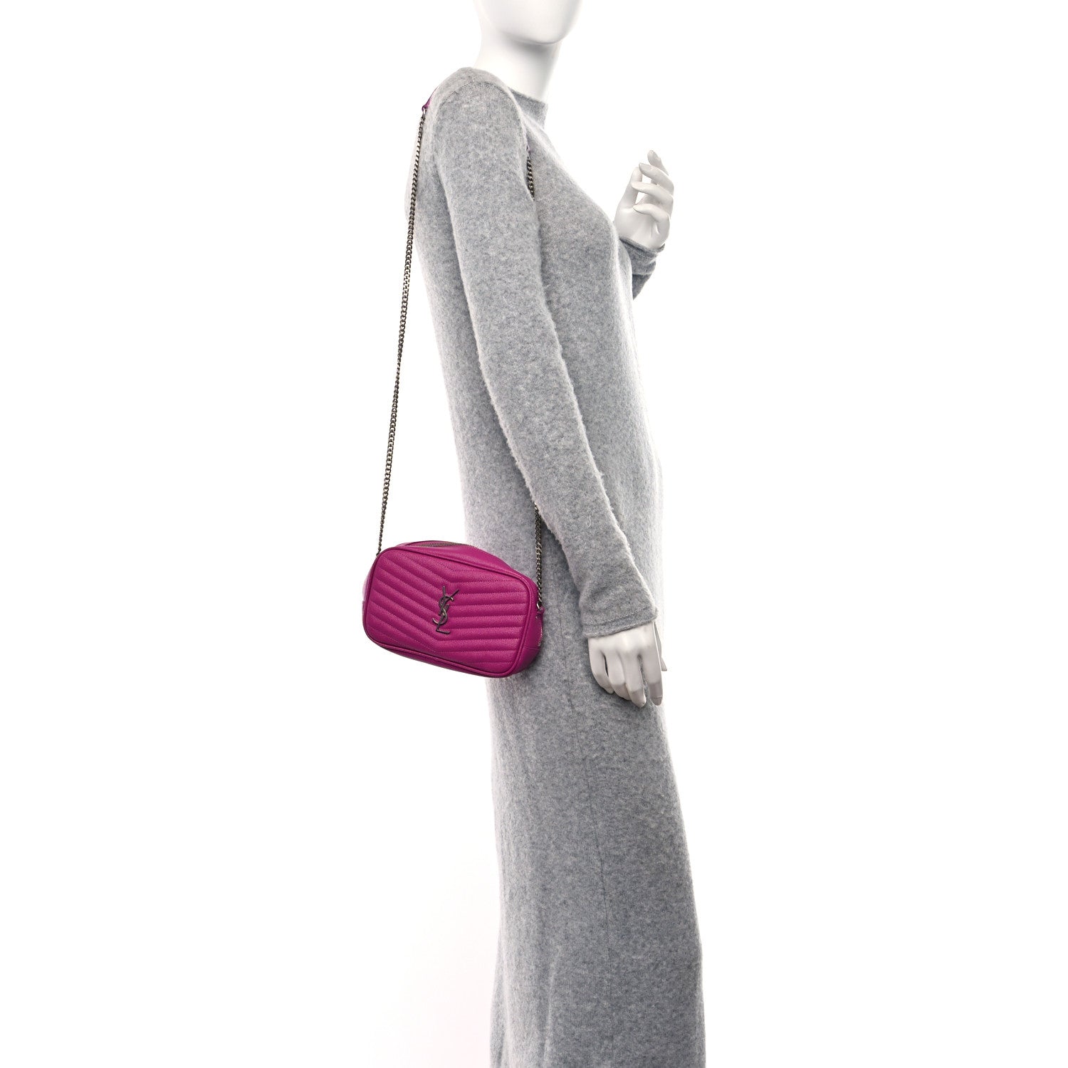 Saint Laurent Grain De Poudre Matelasse Monogram Mini Lou Camera Bag Fuxia Electrique 3 of 9
