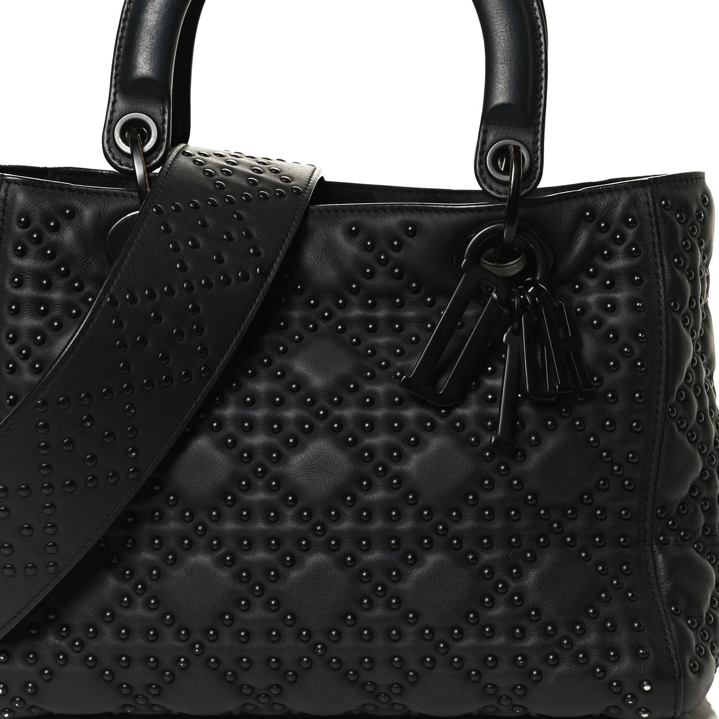 UItra Matte Calfskin Cannage Studded Medium Supple Lady Dior Black