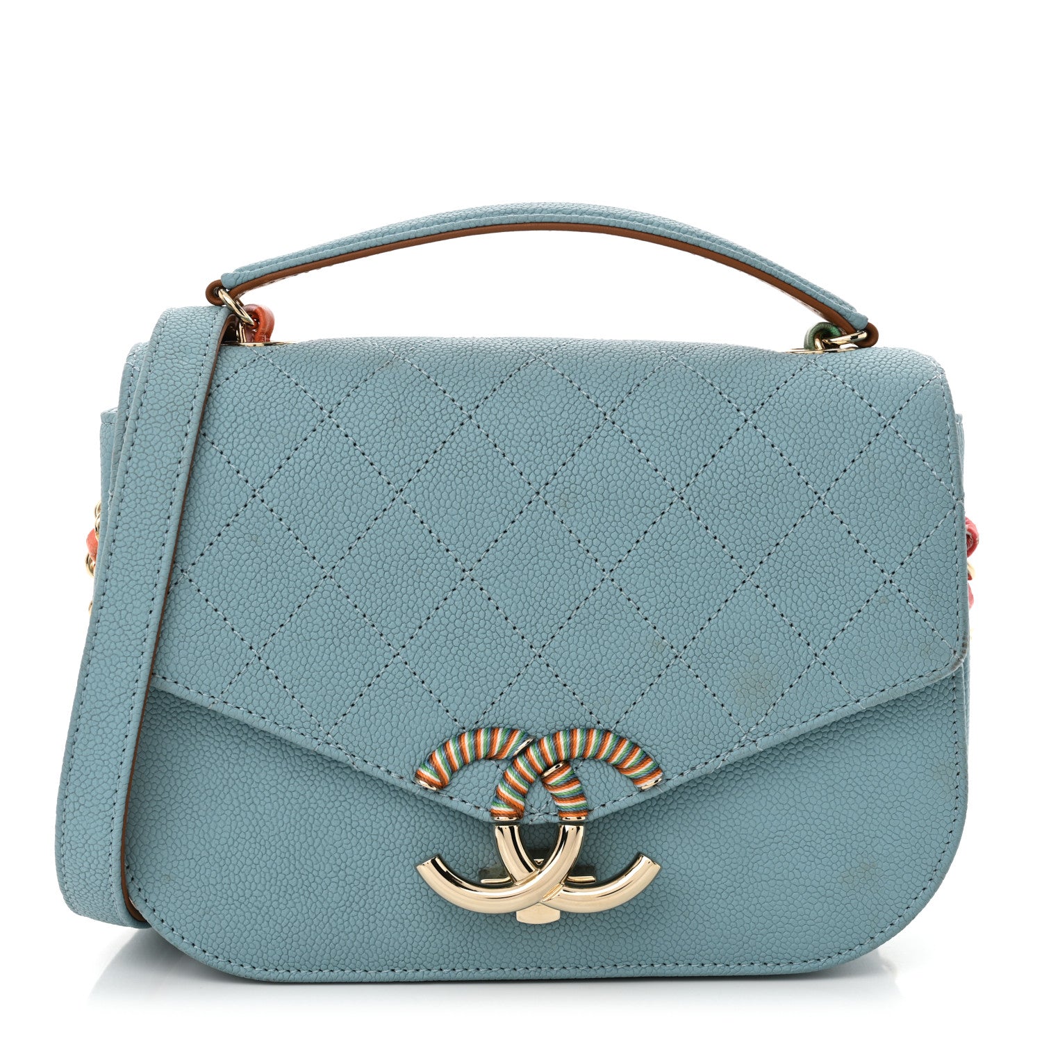 Chanel Grained Calfskin Quilted Small Cuba Top Handle Flap Blue 1 of 12