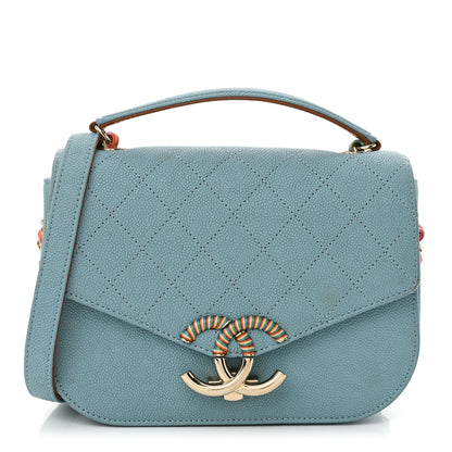 Chanel Grained Calfskin Quilted Small Cuba Top Handle Flap Blue 1 of 12
